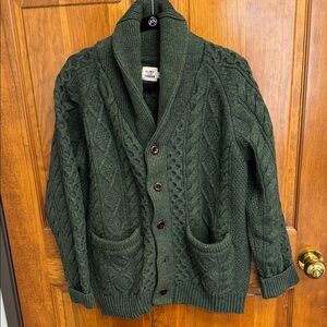 Flint & Tinder Men’s Aran Cable Knit Cardigan Sweater size medium heather pine